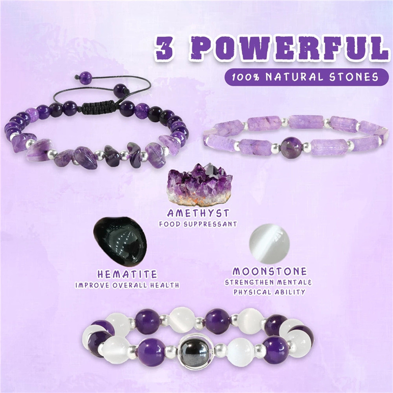 Healing Wellness - 3 stks/set lichaamszuiverende amethist armband voor
